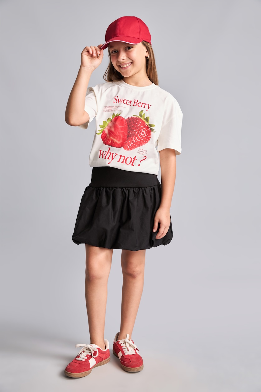 Young Girls - Teen Girls Ecru Regular Fit Floral Short Sleeve T-Shirt