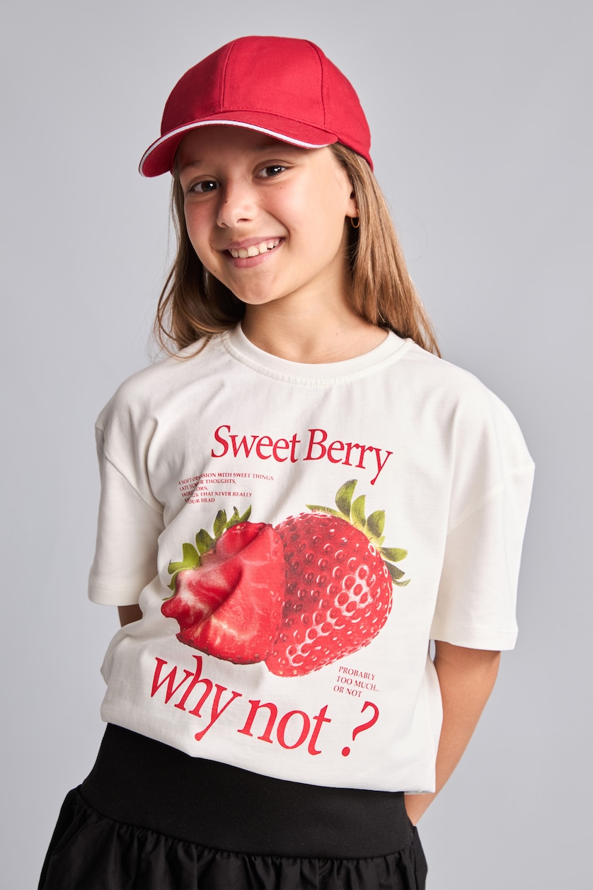 Young Girls - Teen Girls Ecru Regular Fit Floral Short Sleeve T-Shirt