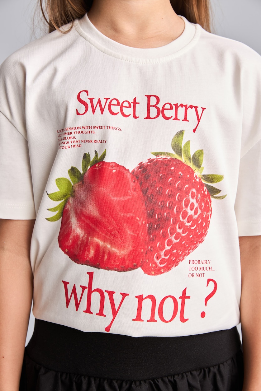 Young Girls - Teen Girls Ecru Regular Fit Floral Short Sleeve T-Shirt