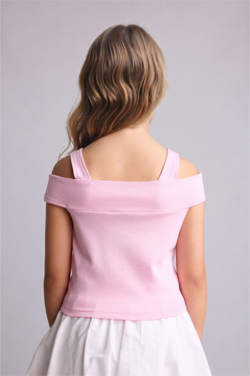 GIRLS & TEENS Pink بلوزة بناتي نص كم مضلع بياقة عريضة