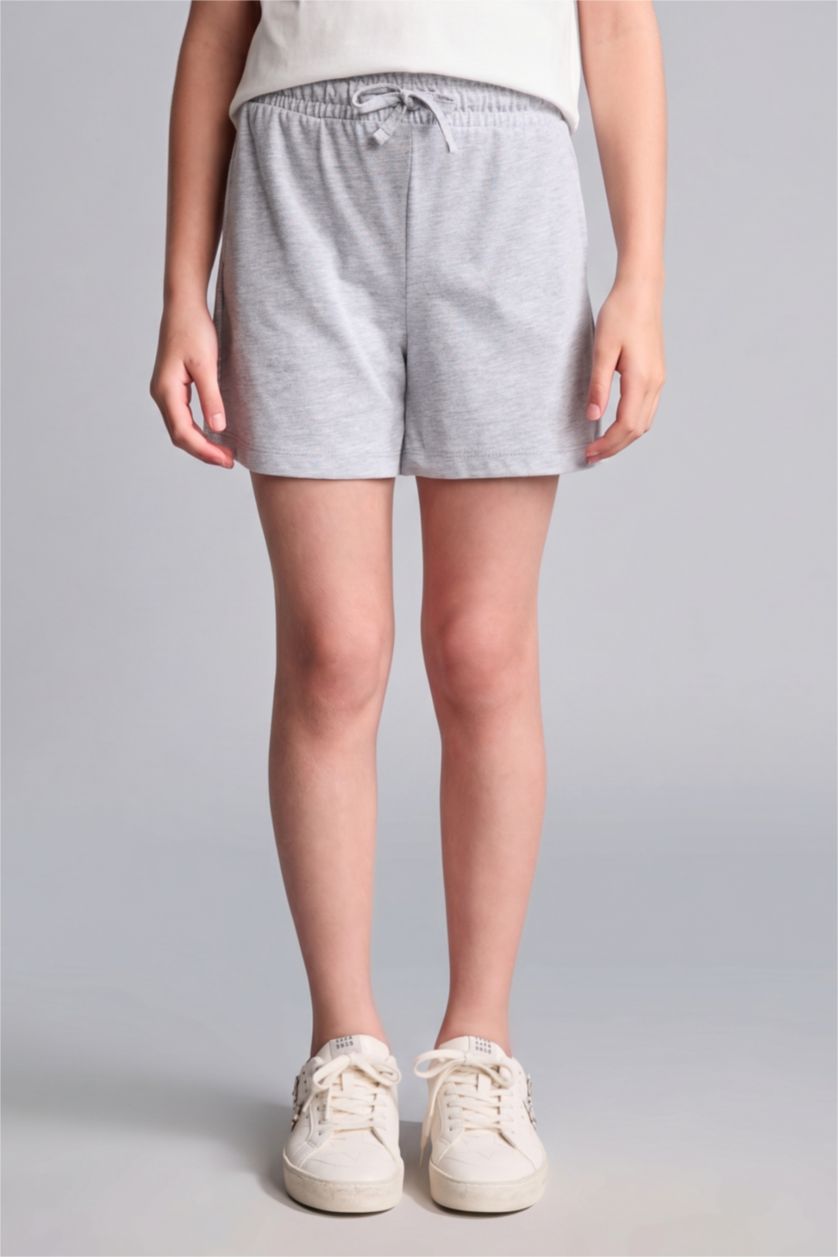 GIRLS & TEENS Light Grey Melange طقم بناتي ريبانا مضلع قصة عادية - قطعتين