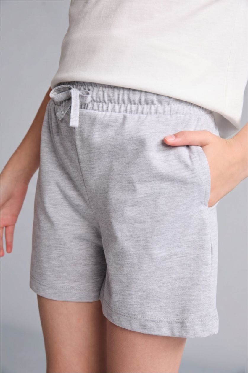GIRLS & TEENS Light Grey Melange طقم بناتي ريبانا مضلع قصة عادية - قطعتين