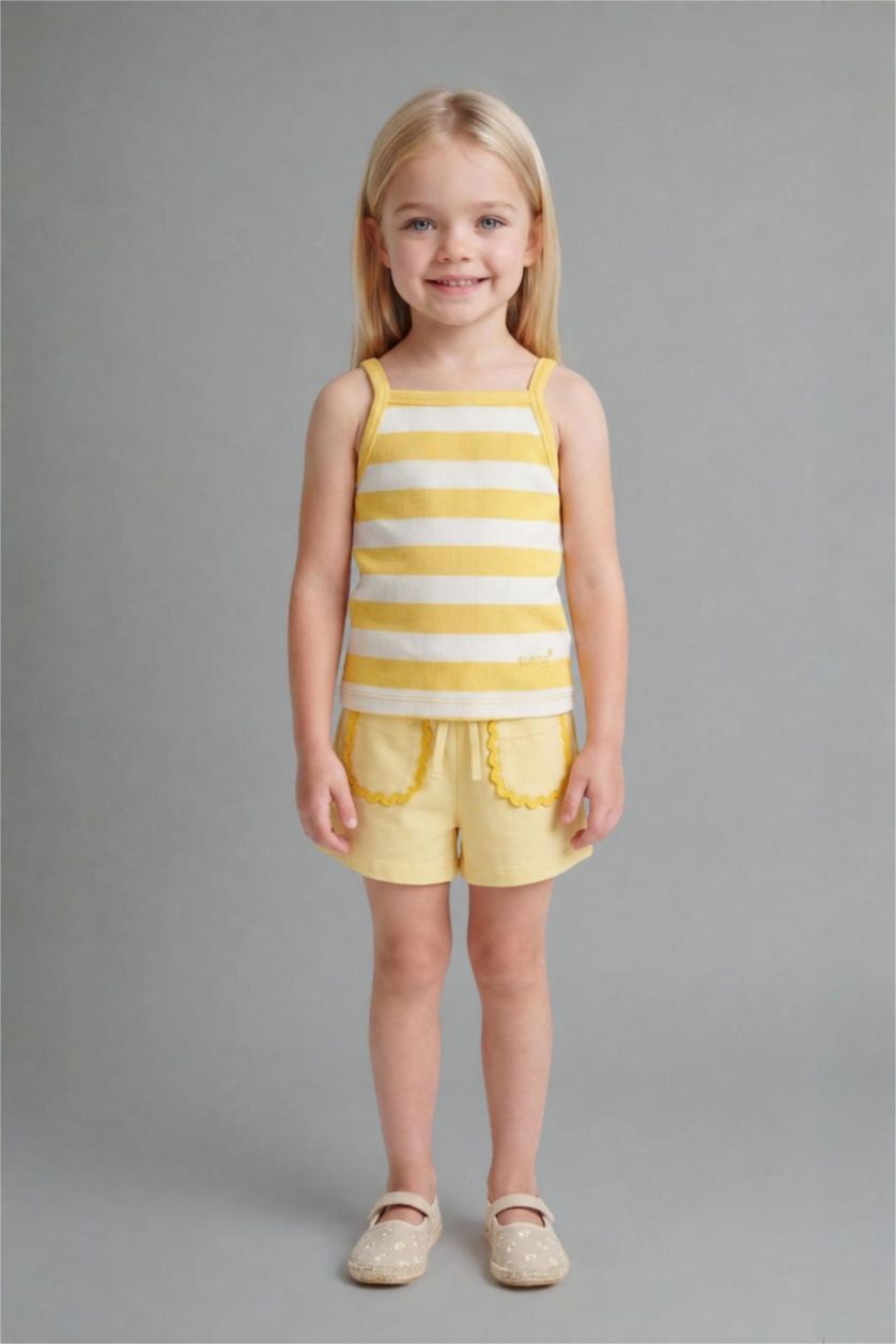 Baby Girls Light Yellow 2 piece Regular Fit Square Collar Set