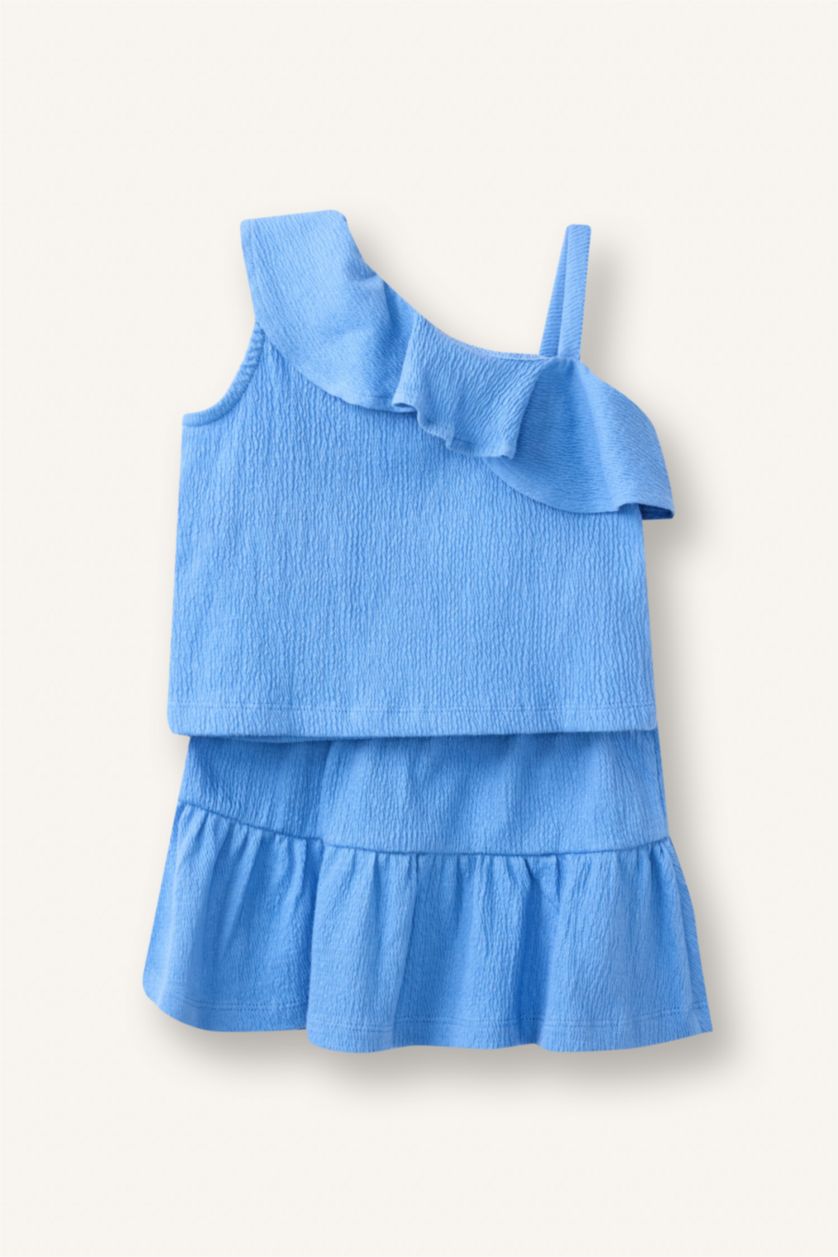 Baby Girls Blue 2 piece Regular Fit Off Shoulder Set