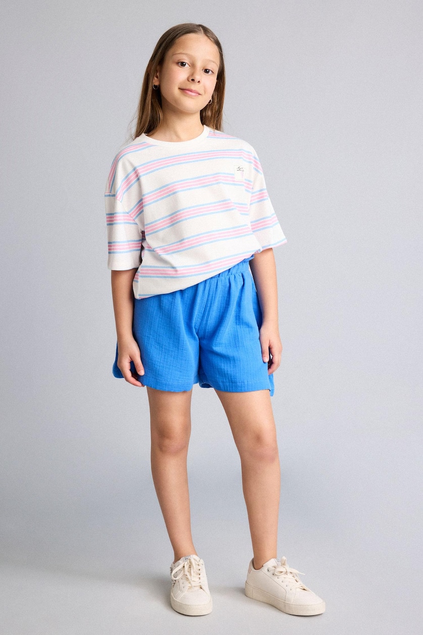 Young Girls - Teen Girls Blue Girl 100% Cotton Muslin Stretch Waist Shorts