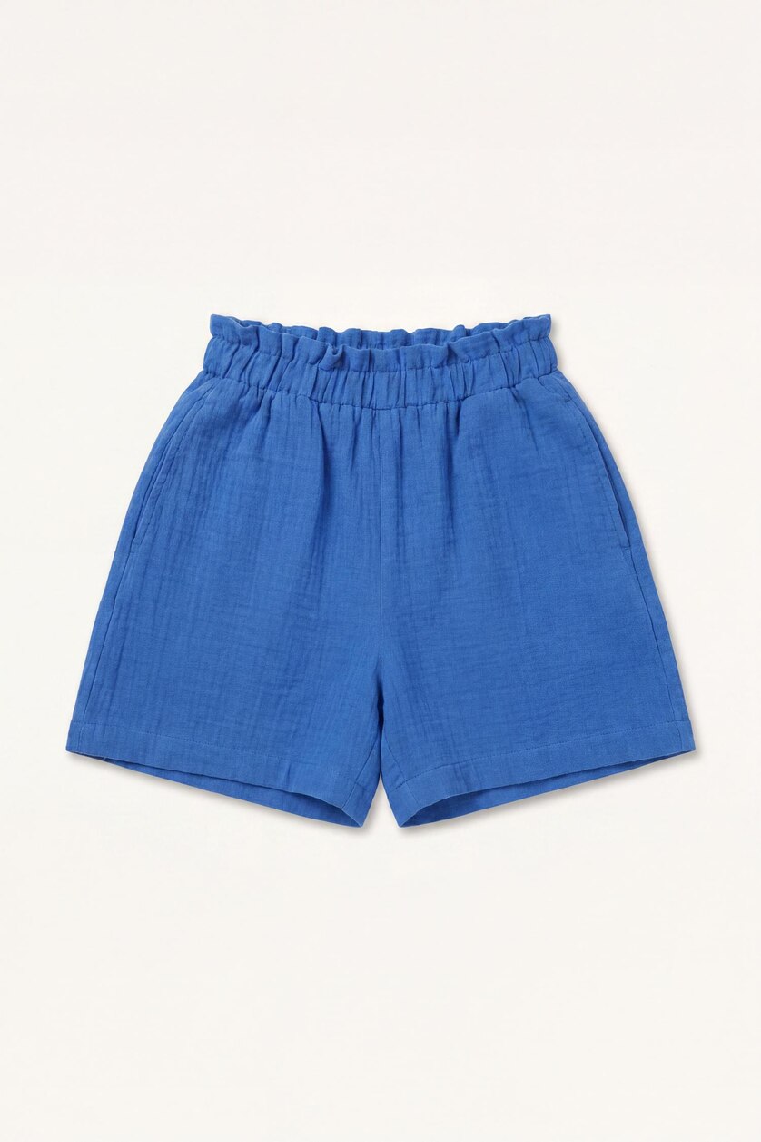 Young Girls - Teen Girls Blue Girl 100% Cotton Muslin Stretch Waist Shorts