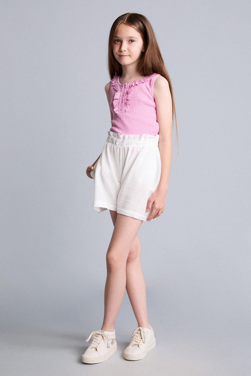 Young Girls - Teen Girls Ecru Girl 100% Cotton Muslin Shorts