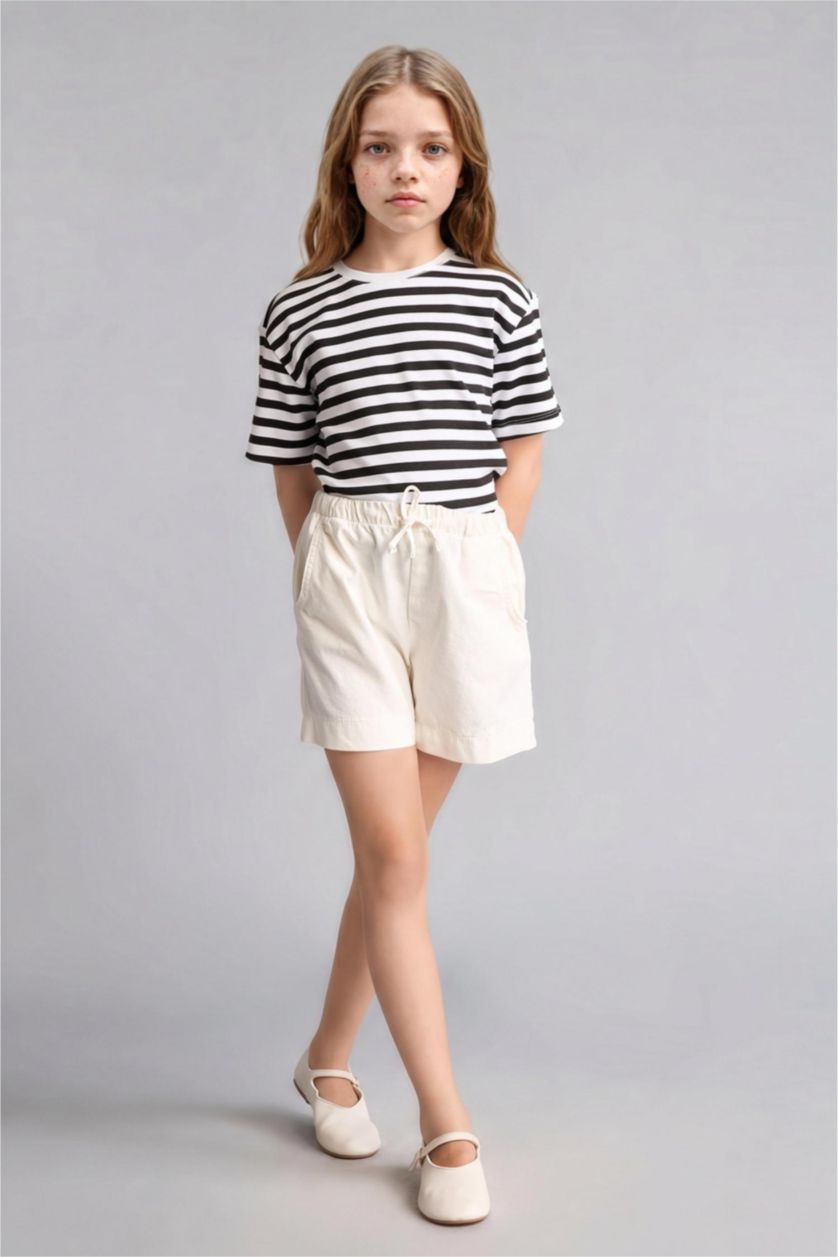 Young Girls - Teen Girls Ecru Girl Regular Fit Elastic Waist Gabardine Shorts