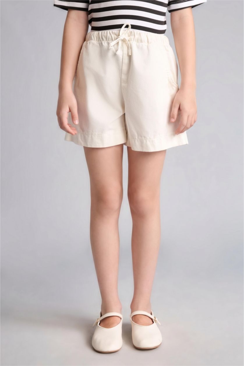 Young Girls - Teen Girls Ecru Girl Regular Fit Elastic Waist Gabardine Shorts