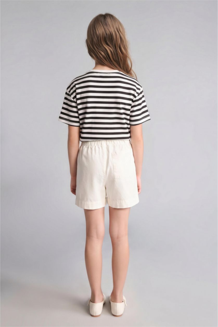 Young Girls - Teen Girls Ecru Girl Regular Fit Elastic Waist Gabardine Shorts