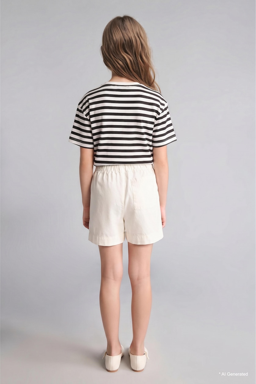 Young Girls - Teen Girls Ecru Girl Regular Fit Elastic Waist Gabardine Shorts