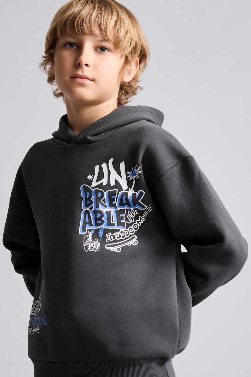 Boys & Teens Anthracite سويت شيرت أولادي اوفر سايز بغطاء للرأس ببطانة ناعمة