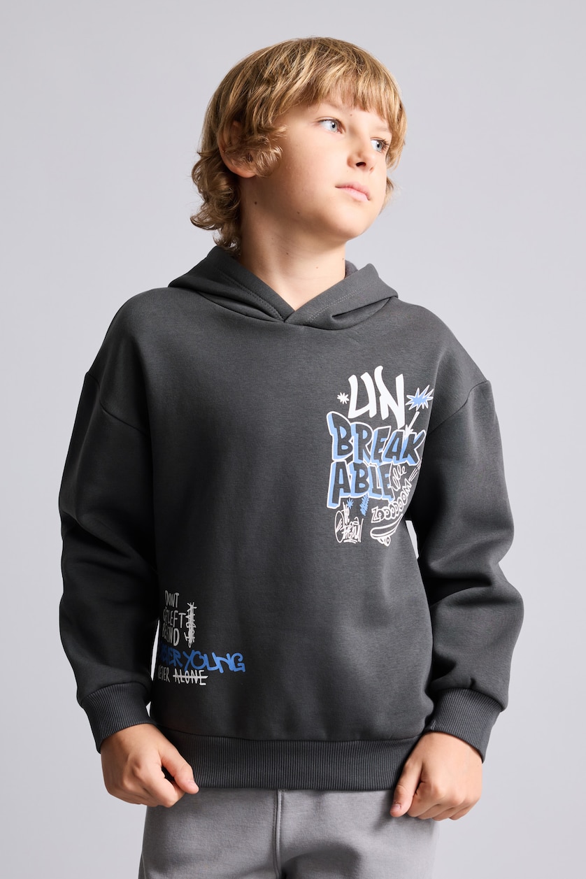 Boys & Teens Anthracite سويت شيرت أولادي اوفر سايز بغطاء للرأس ببطانة ناعمة