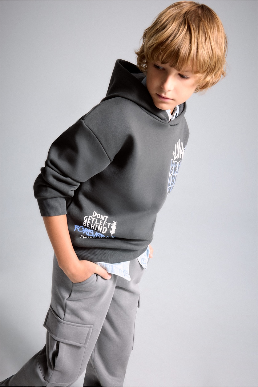 BOYS & TEENS Anthracite Boy Oversize Fit Printed Hoodie