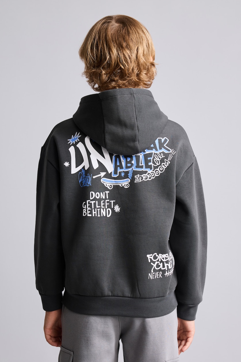 Boys & Teens Anthracite سويت شيرت أولادي اوفر سايز بغطاء للرأس ببطانة ناعمة