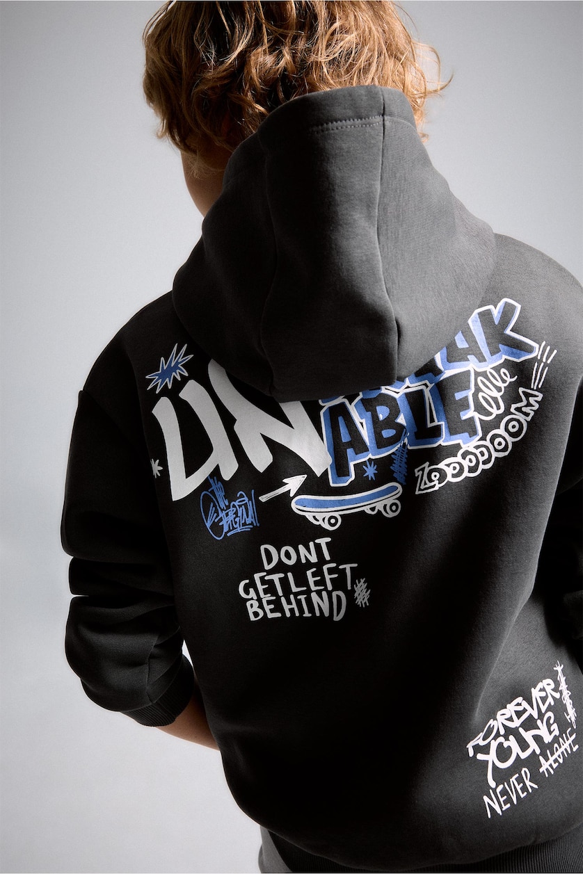 BOYS & TEENS Anthracite Boy Oversize Fit Printed Hoodie