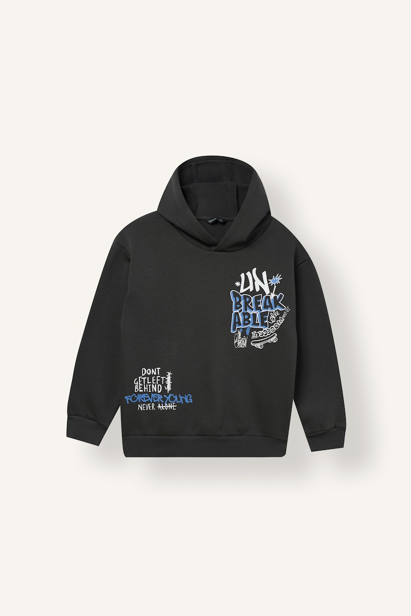 BOYS & TEENS Anthracite Boy Oversize Fit Printed Hoodie