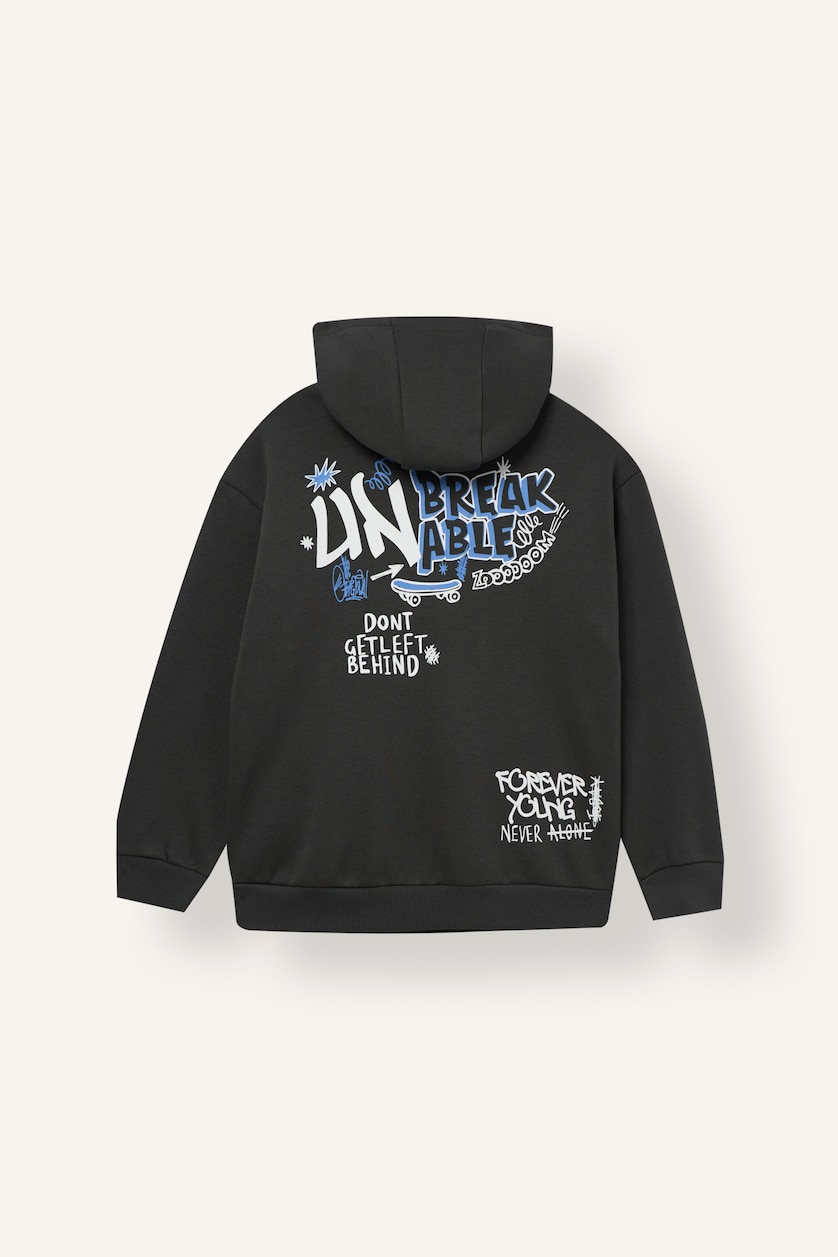 BOYS & TEENS Anthracite Boy Oversize Fit Printed Hoodie