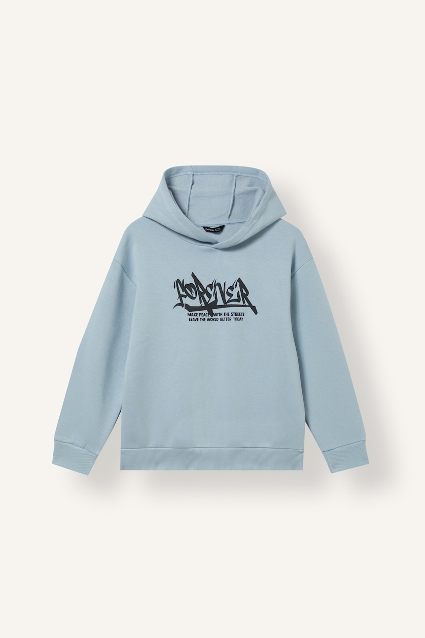 BOYS & TEENS Blue Boy Oversize Front Print Soft Fleece Lining Hoodie