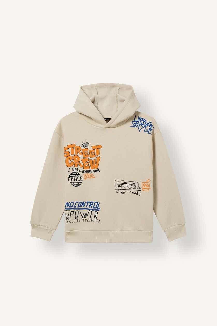 BOYS & TEENS Beige Boy Oversize Front Printed Soft Lined Sweatshirt
