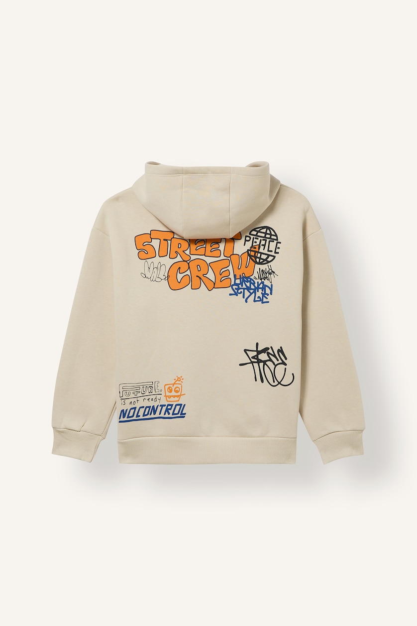 BOYS & TEENS Beige Boy Oversize Front Printed Soft Lined Sweatshirt