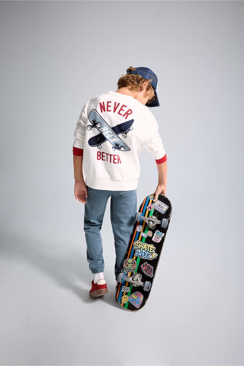Young Boys - Teen Boys Ecru Oversize Fit Soft Hairy Inside Sweatshirt