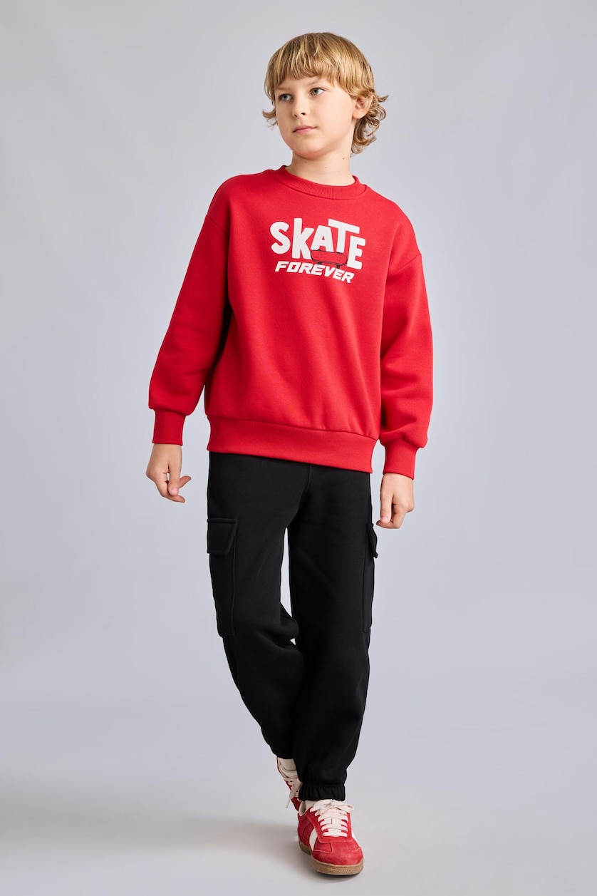 Boys & Teens Red Oversize Fit Soft Hairy Inside Sweatshirt