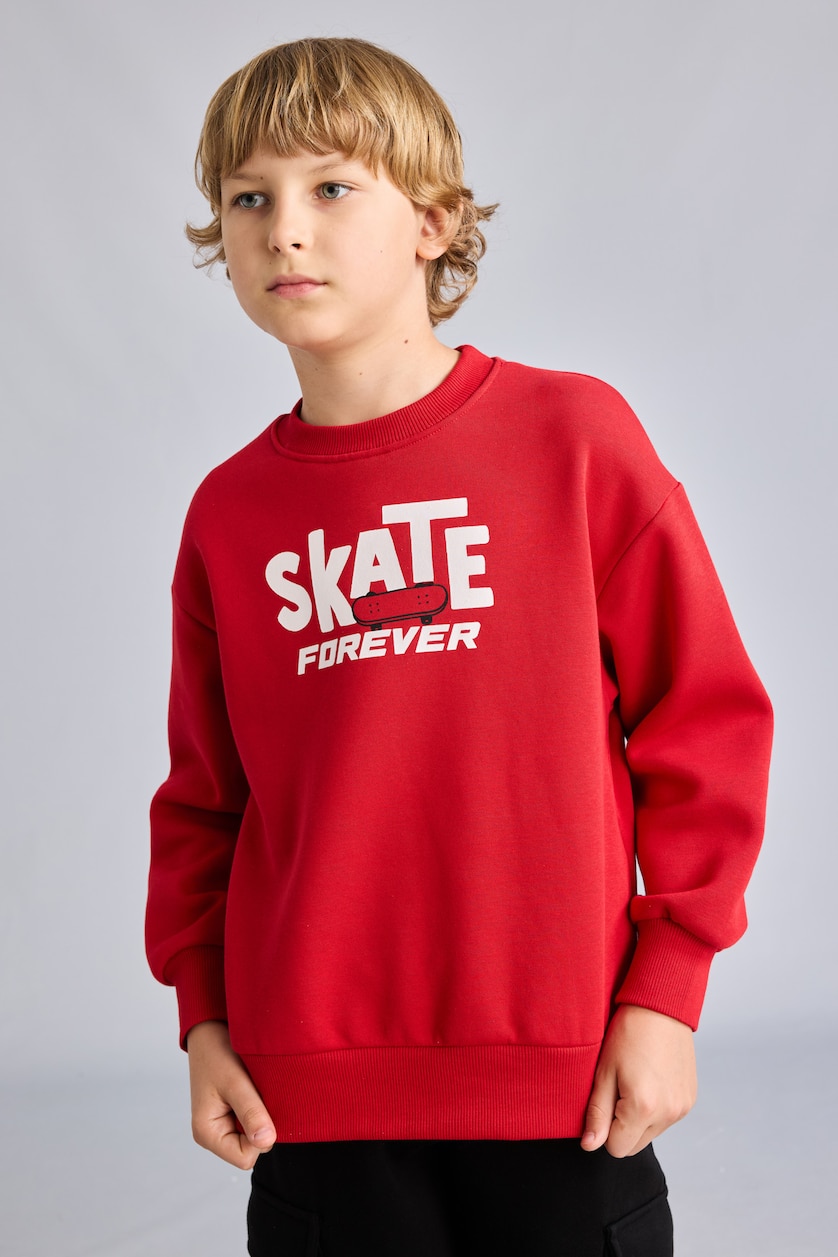 Boys & Teens Red Oversize Fit Soft Hairy Inside Sweatshirt