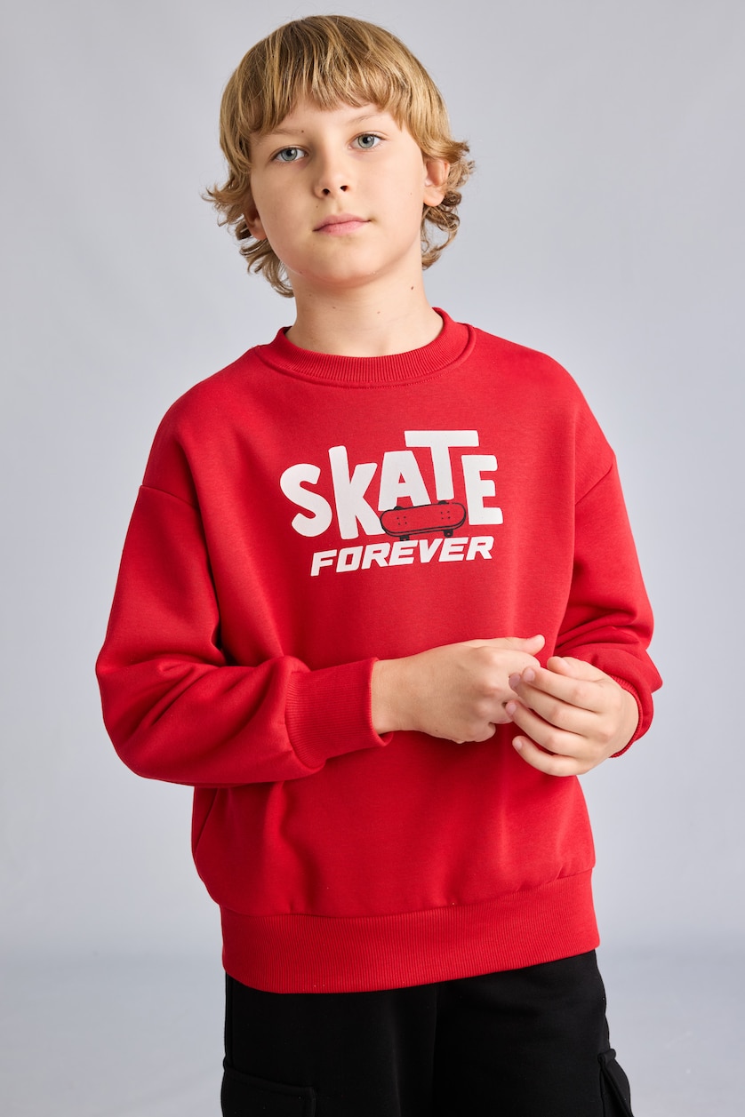 Boys & Teens Red Oversize Fit Soft Hairy Inside Sweatshirt
