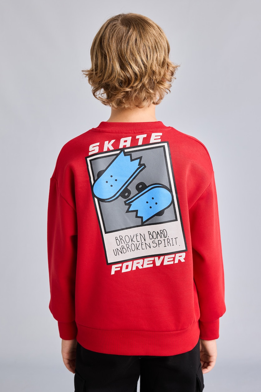 Boys & Teens Red Oversize Fit Soft Hairy Inside Sweatshirt