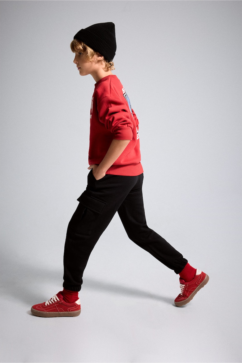 Young Boys - Teen Boys Black Boy Cargo Fit Thick Elastic Cuff Trousers