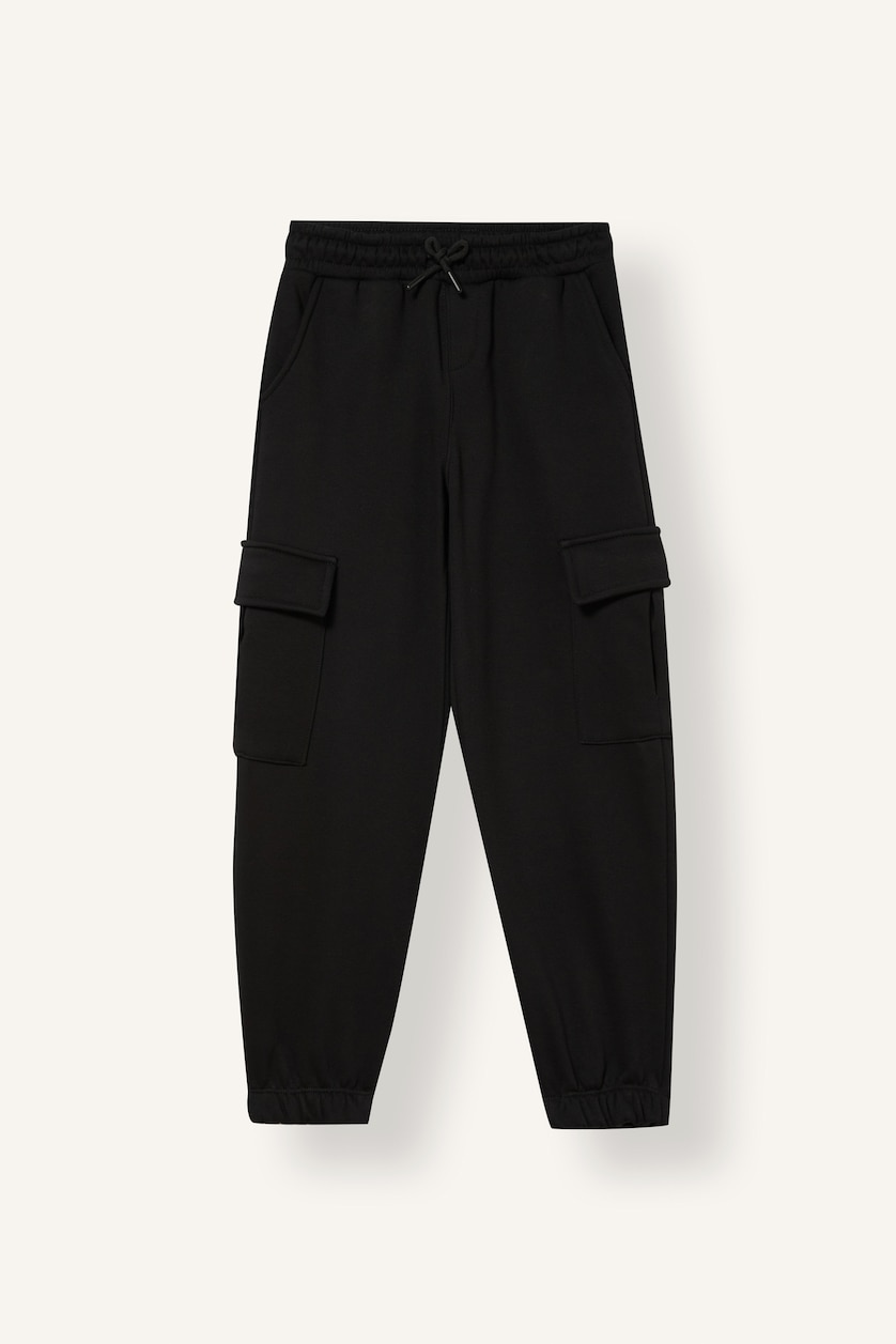 Boys & Teens Black Boy Heavy Fabric Elastic Leg Cargo Pants