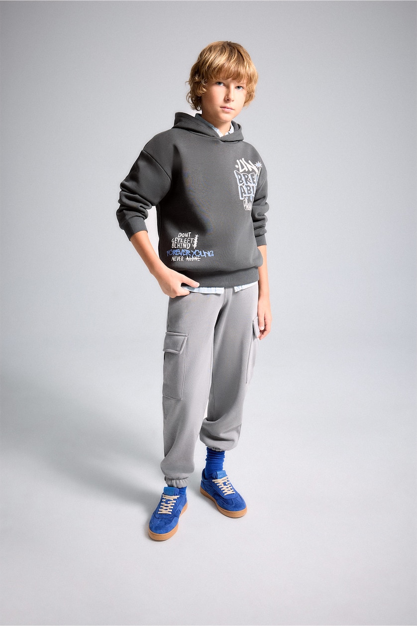 Young Boys - Teen Boys Grey Boy Heavyweight Cargo Pocket Elastic Waist Trousers