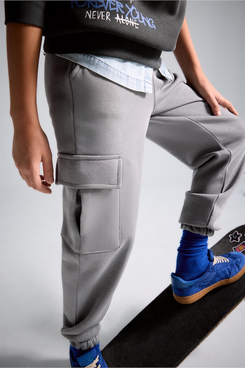 Young Boys - Teen Boys Grey Boy Heavyweight Cargo Pocket Elastic Waist Trousers