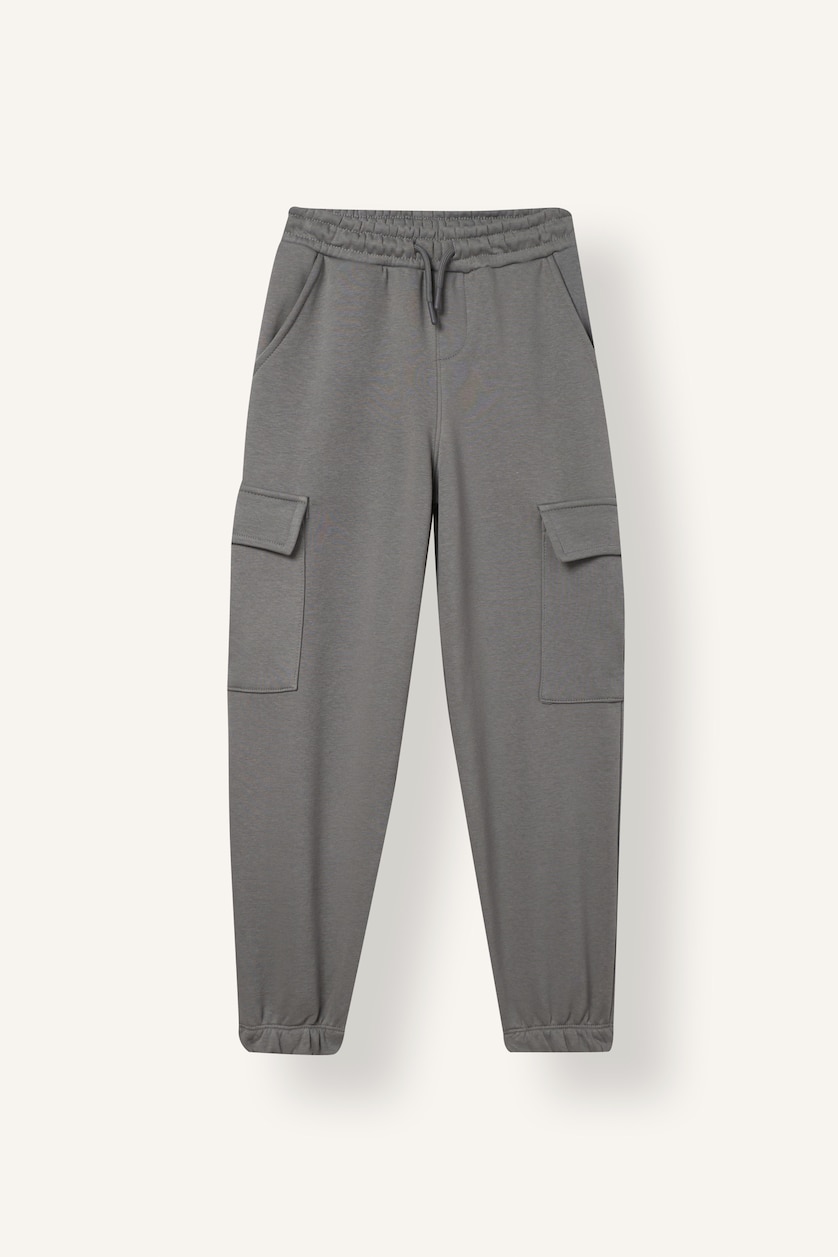 Boys & Teens Grey Boy Heavy Fabric Elastic Leg Cargo Pants
