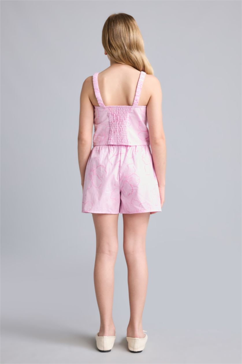 Kız Çocuk - Genç Kız Pembe Regular Fit Poplin Çiçekli Şort Kız Çocuk