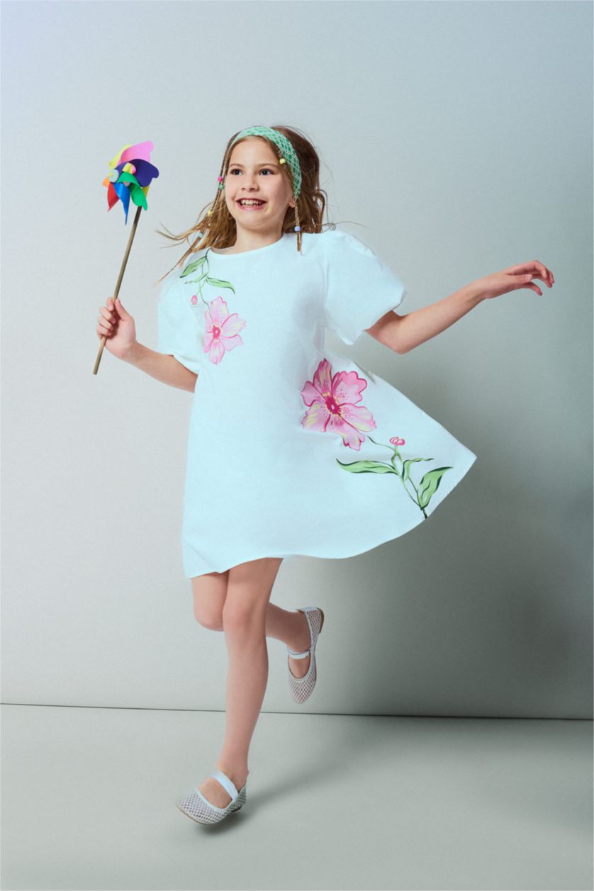 Young Girls - Teen Girls White Girl Short Sleeve Woven Dress