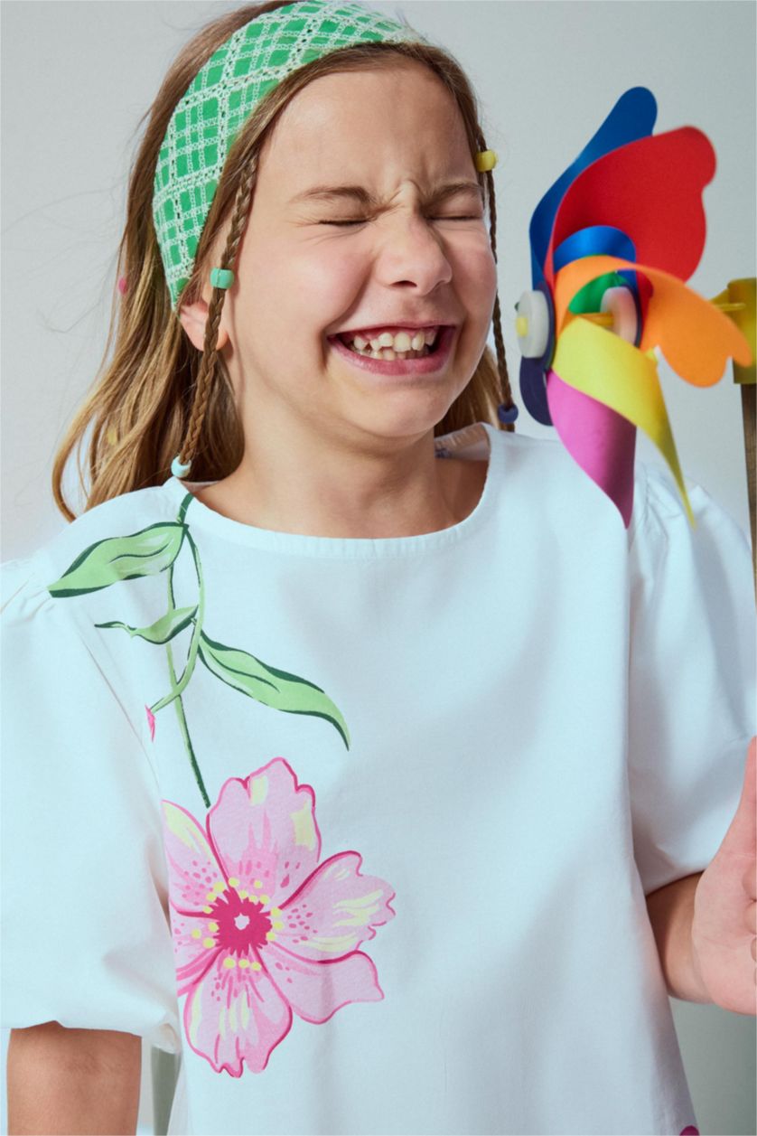 Young Girls - Teen Girls White Girl Short Sleeve Woven Dress
