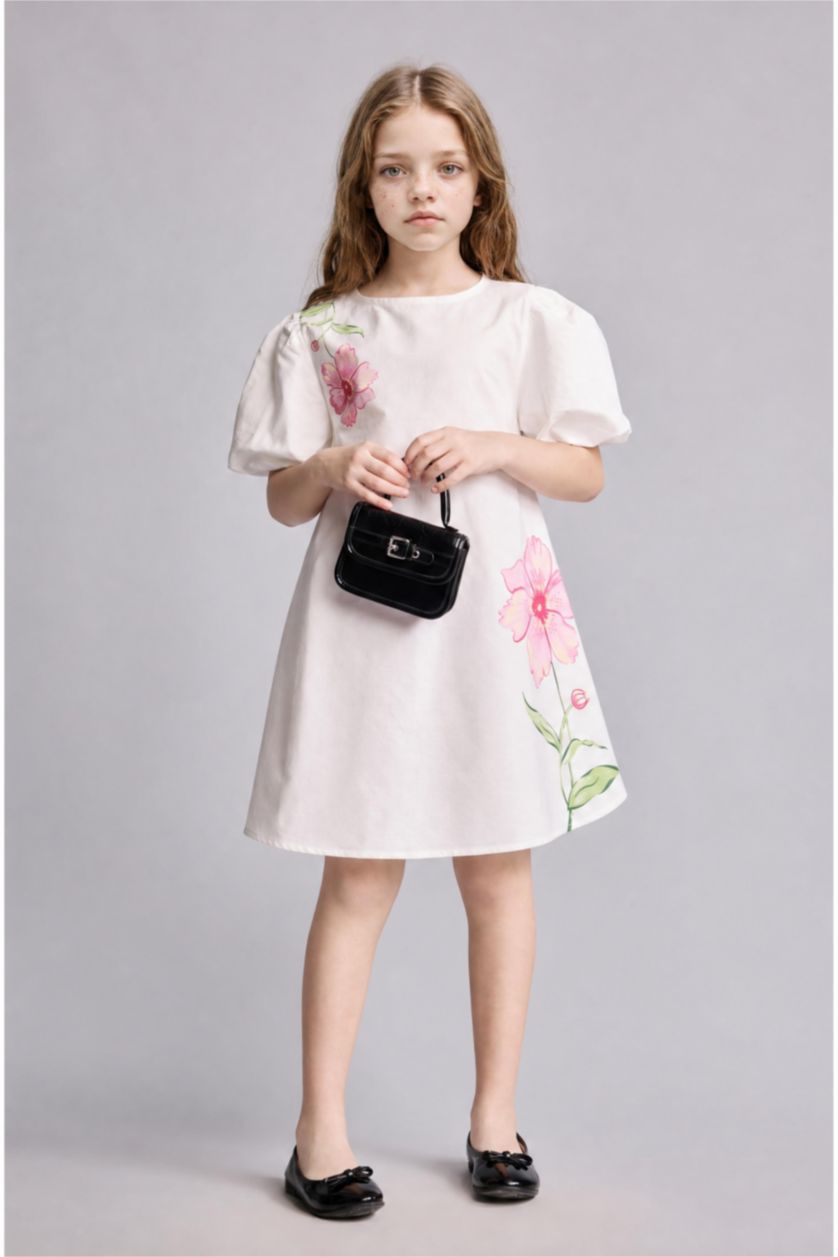 Young Girls - Teen Girls White Girl Short Sleeve Woven Dress