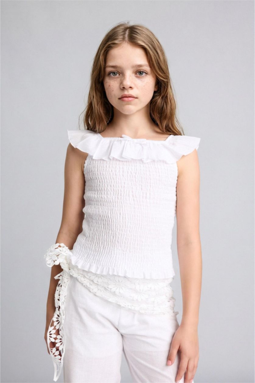 GIRLS & TEENS White Girl Sleeveless Wrinkled Look White Blouse