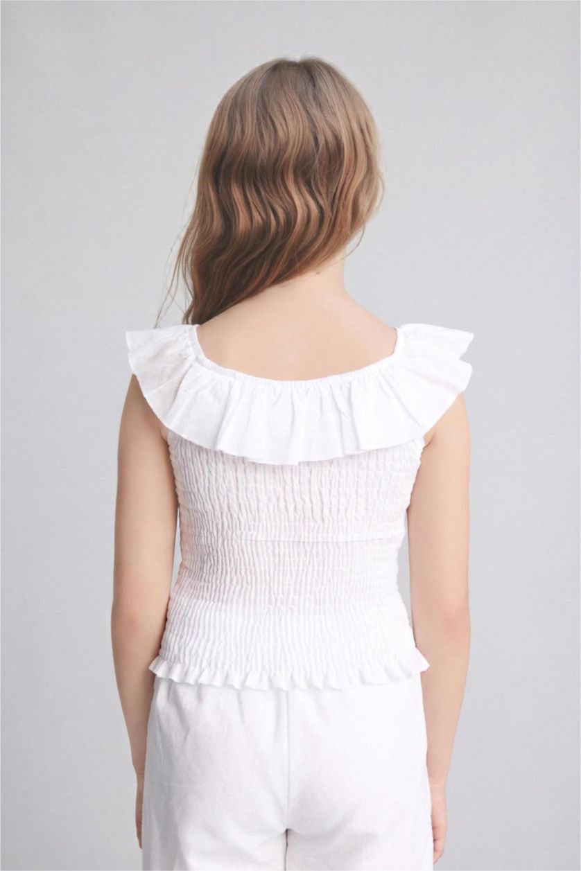 GIRLS & TEENS White Girl Sleeveless Wrinkled Look White Blouse