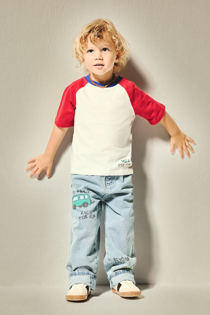 BABY BOY Ecru Baby Boy Oversize Fit 100% Cotton Ecru Short Sleeve T-Shirt