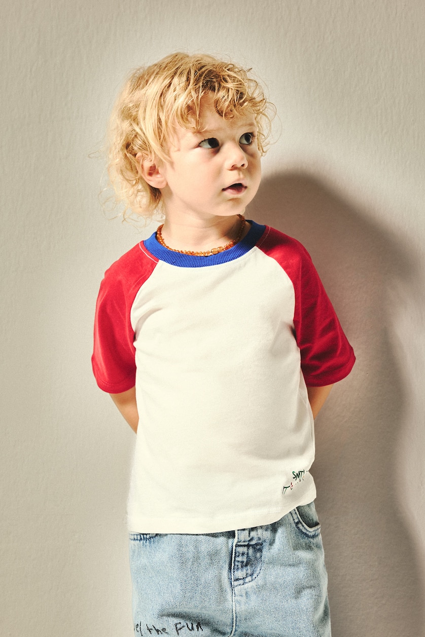 BABY BOY Ecru Baby Boy Oversize Fit 100% Cotton Ecru Short Sleeve T-Shirt