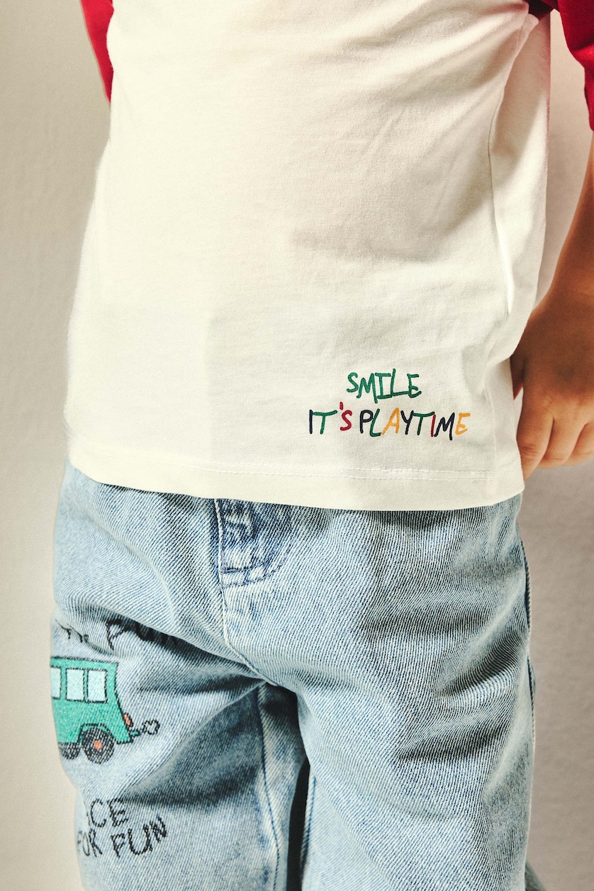 BABY BOY Ecru Baby Boy Oversize Fit 100% Cotton Ecru Short Sleeve T-Shirt