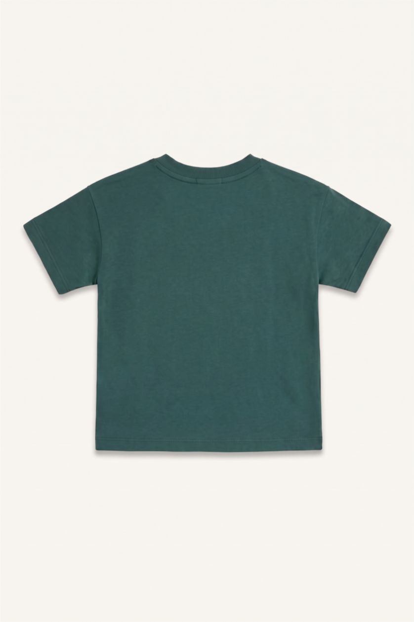 Baby Boys Dark Green Oversize Fit Printed Short Sleeve T-Shirt