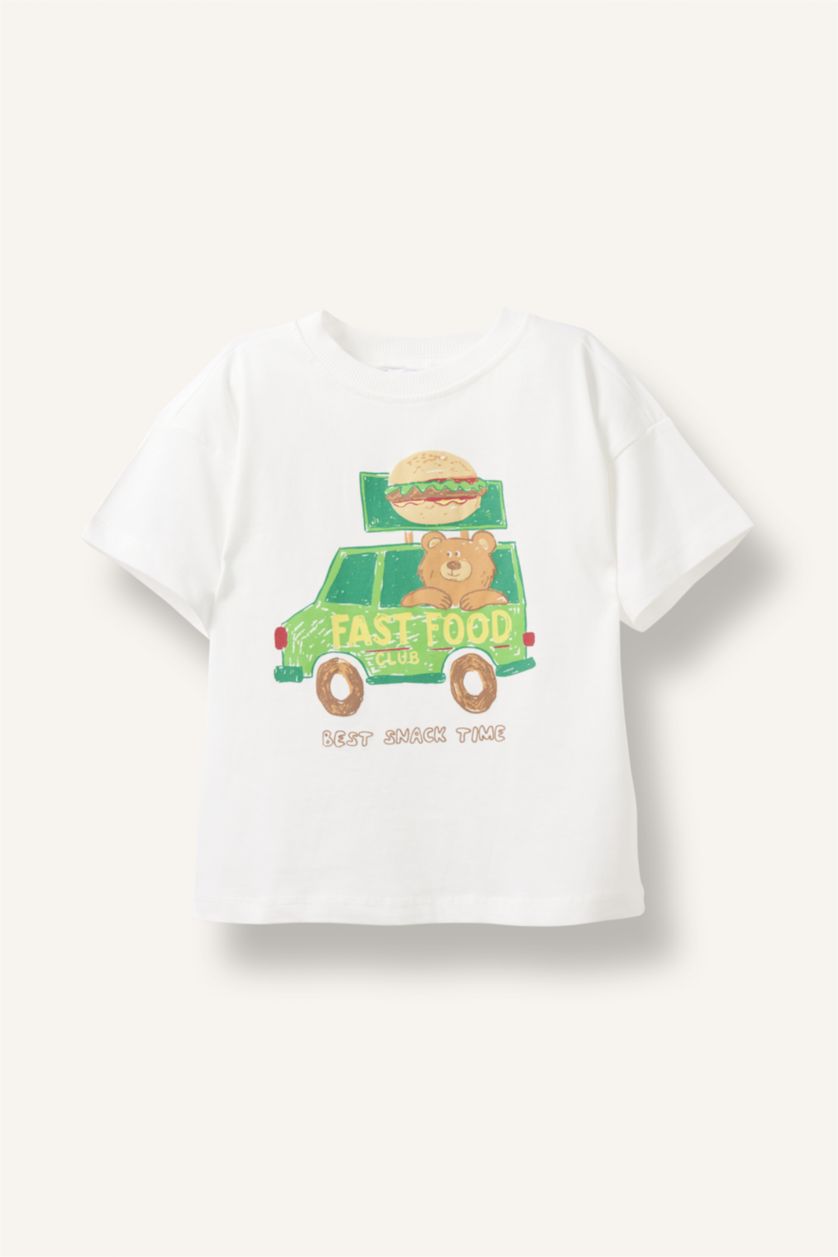 Baby Boys Ecru Oversize Fit Printed Short Sleeve T-Shirt