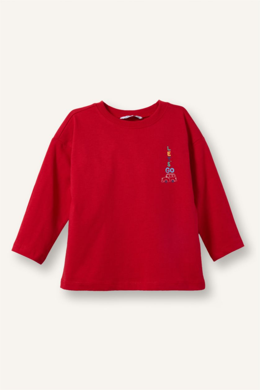 Baby Boys Red Oversize Fit Printed Long Sleeve T-Shirt