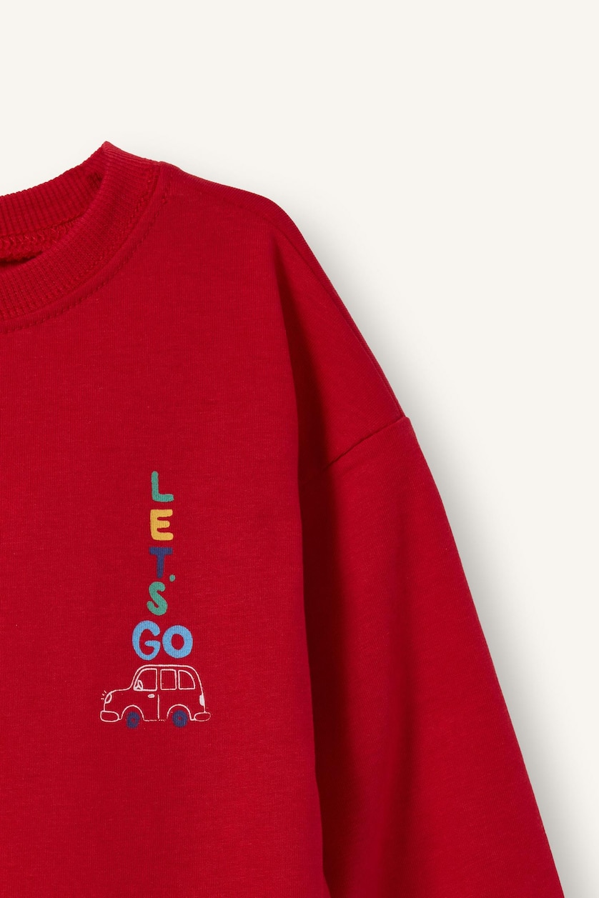 BABY BOY Red Baby Boy Oversize Fit Red 100% Cotton Printed Crew Neck Long Sleeve T-Shirt