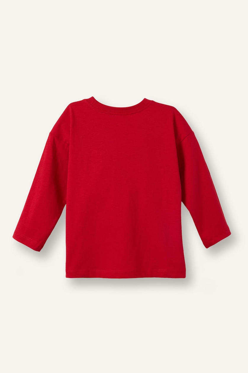 BABY BOY Red Baby Boy Oversize Fit Red 100% Cotton Printed Crew Neck Long Sleeve T-Shirt