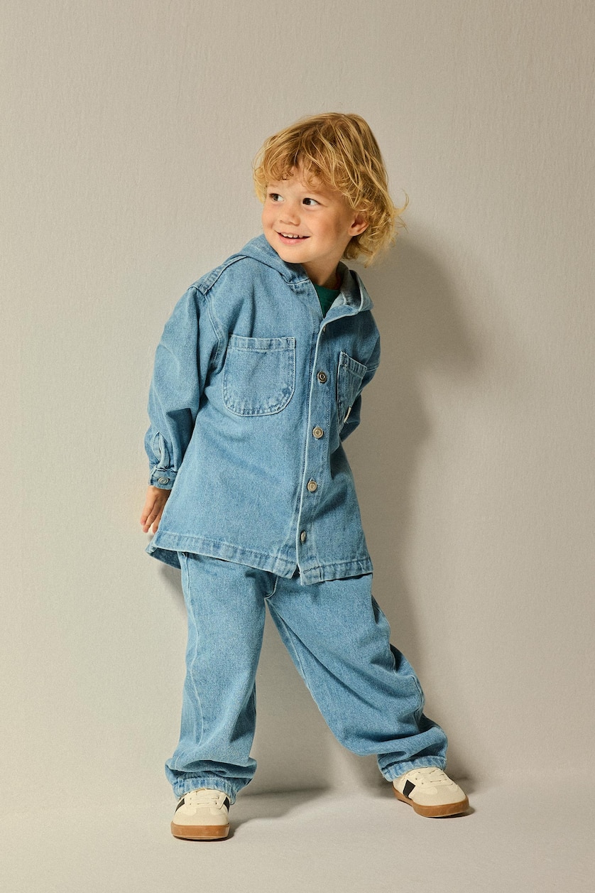 Erkek Bebek Açık Mavi %100 Pamuk Barrel Fit Jean Pantolon Erkek Bebek